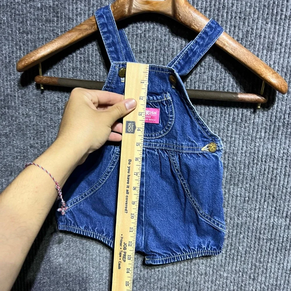 Vintage OshKosh BGosh Denim Bubble Overalls Kids 24M Blue Shortalls Romper 90s